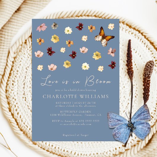 Invitation Amour En Fleur Fleur sauvage Dusty Blue Fête des m
