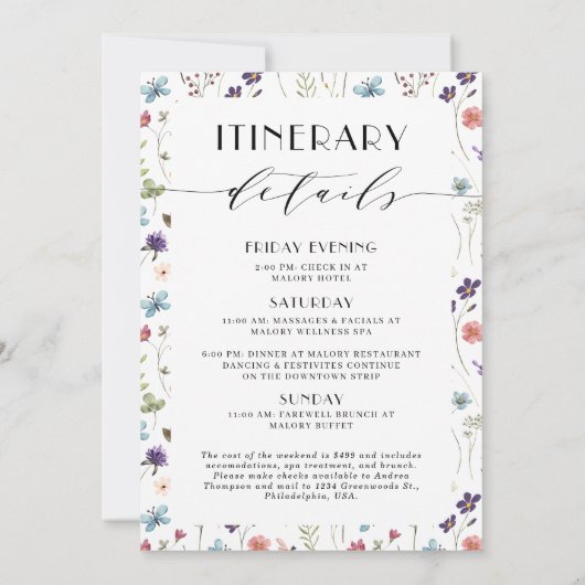 Invitation Amour en Fleur Floral Spring Bachelorette Week-end (Dos)