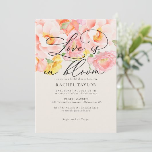 Invitation Amour en Fleur Rose Pâle Mariage d'Été (Debout devant)