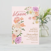 Invitation Amour en fleur rose rose pâle douche nuptiale (Debout devant)
