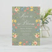 Invitation Amour En Fleur Sage Fête des mariées verte (Debout devant)