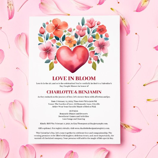 Invitation Amour En Fleur Saint Valentin Thème Couple Douche