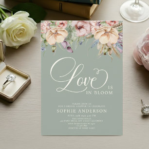 Invitation Amour en Fleur Sauge Verte Fête de Mariage aux Fle