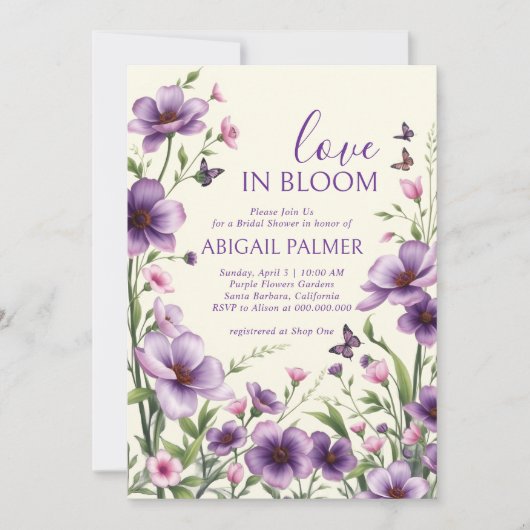 Invitation Amour en Fleur violet en fleurs en fleurs nuptiale (Devant)
