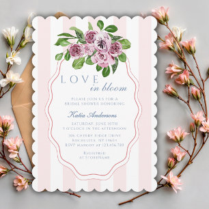 Invitation Amour en fleurs rayures roses douche de mariage