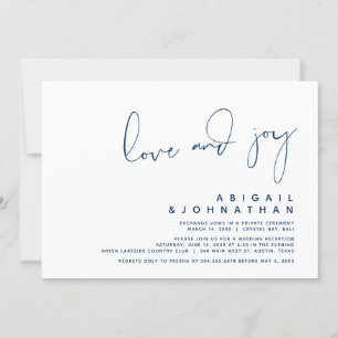Invitation Amour et joie, Elopement Mariage moderne, Bleu de