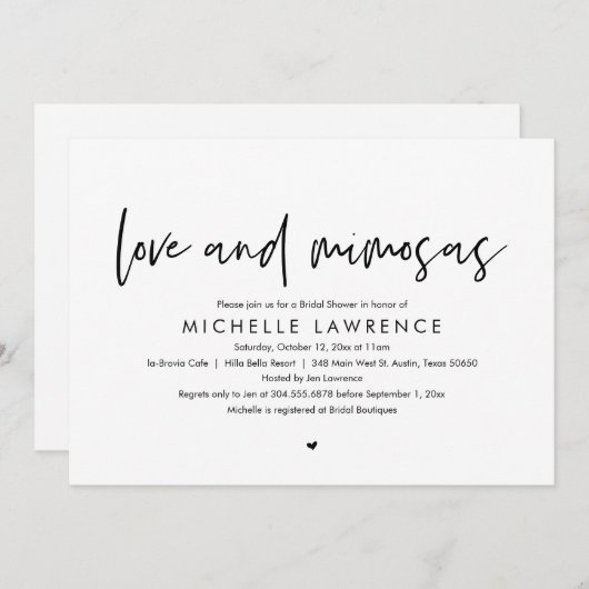 Invitation Amour et Mimosas, Fête des mariées Décontractée mo (Devant / Derrière)