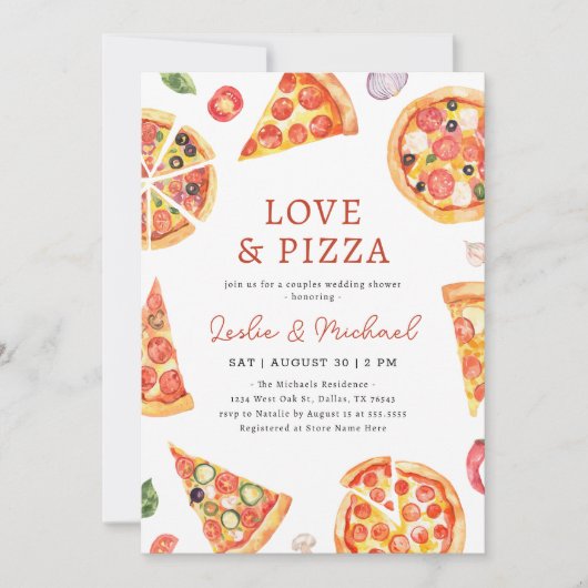 Invitation Amour et Pizza Couples Wedding shower (Devant)