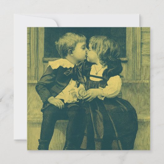 Invitation Amour et Romance Vintage, Enfants Baiser Invitatio (Devant)