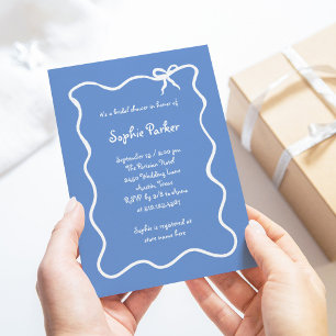 Invitation Amour Fête des mariées Bleue Bow illustrée