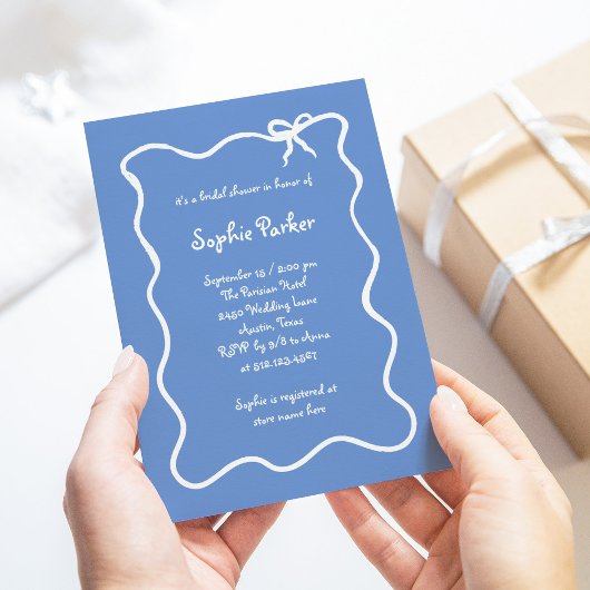 Invitation Amour | Fête des mariées Bleue Bow illustrée