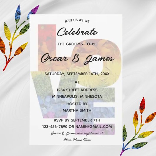 Invitation Amour Fleurs Partie d'Engagement Sexe