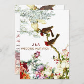 Invitation Amour Flourissant Oiseaux & Fleurs Mariage Invite (Devant / Derrière)