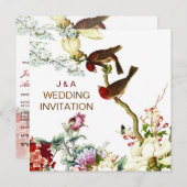 Invitation Amour Flourissant Oiseaux & Fleurs Mariage Invite  (Devant / Derrière)