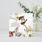 Invitation Amour Flourissant Oiseaux & Fleurs Mariage Invite  (Debout devant)