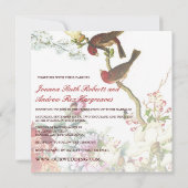 Invitation Amour Flourissant Oiseaux & Fleurs Mariage Invite  (Dos)