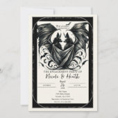 Invitation Amour Gothique Argent Crème Noire Bats Engagement (Devant)