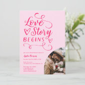 Invitation Amour histoire rétro rose chaud photo nuptiale dou (Debout devant)