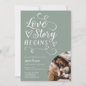 Invitation Amour histoire sage vert blanc photo nuptiale (Devant)
