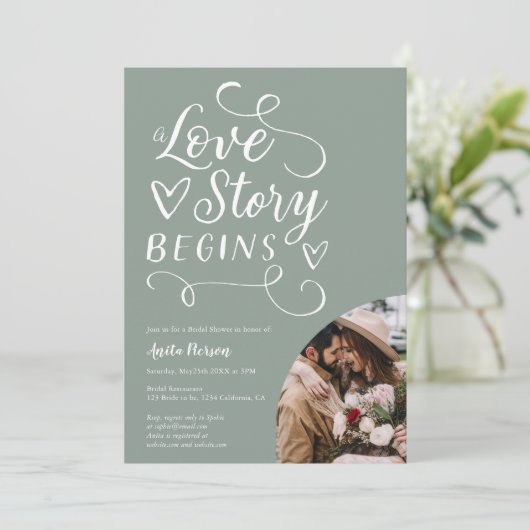 Invitation Amour histoire sage vert blanc photo nuptiale (Debout devant)
