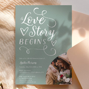 Invitation Amour histoire sage vert blanc photo nuptiale