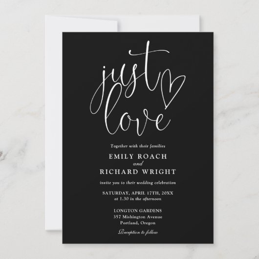 Invitation Amour Juste Code QR Moderne Mariage Noir Et Blanc (Devant)