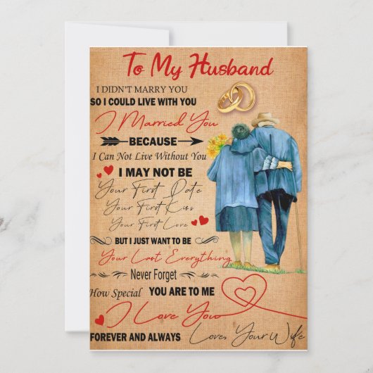 Invitation Amour Mari | Lettre à Mon Mari Je T'Aime (Devant)