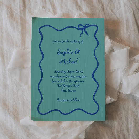 Invitation Amour | Mariage bleu et Turquoise français à la co