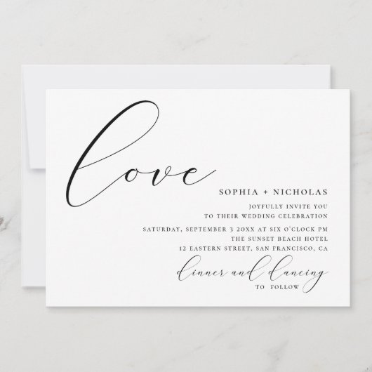 Invitation Amour. Mariage de calligraphie noir et blanc (Devant)