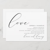 Invitation Amour. Mariage de calligraphie noir et blanc (Devant / Derrière)