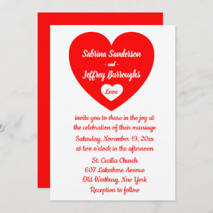 Invitation Amour Mariage du coeur rouge et blanc