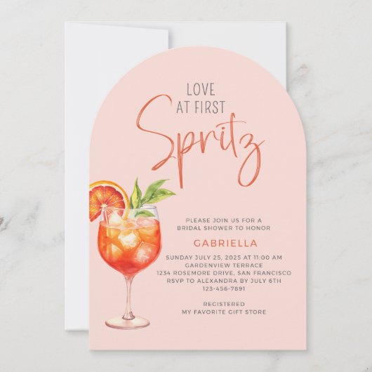 Invitation Amour Moderne Au First Spritz Fête des mariées Ros (Devant)