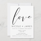 Invitation Amour Noir & Blanc Mariage minimal moderne (Devant)