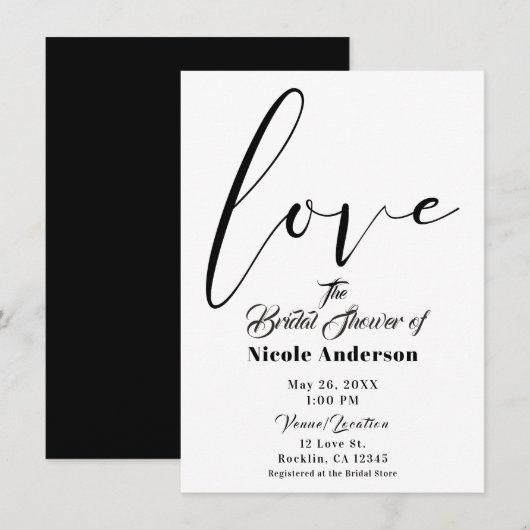Invitation Amour Noir & Blanc Mariage Moderne Script (Devant / Derrière)