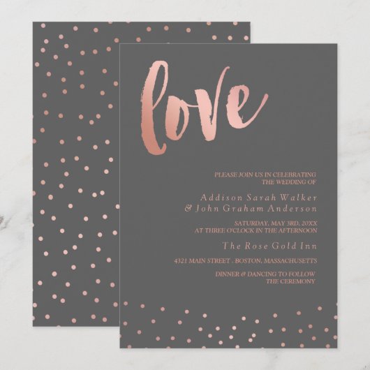 Invitation Amour| Or et gris Rose| Mariage (Devant / Derrière)