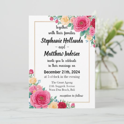 Invitation Amour, passion et engagement rose en Mariage - (Debout devant)