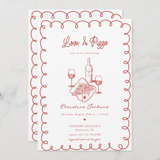 Invitation Amour & Pizza | Fête des mariées lunaire (Devant / Derrière)
