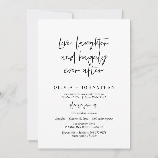 Invitation Amour, Rire Et Heureux Jamais Après La Réception (Devant)