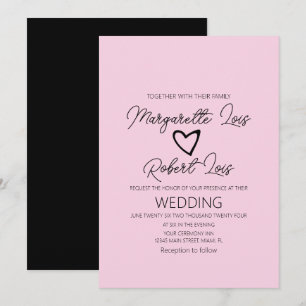 Invitation Amour romantique cœur rose noir