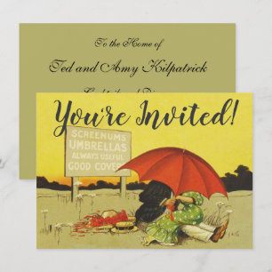Invitation Amoureux couple vintage sous Umbrella Beach Art