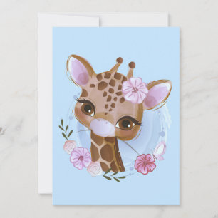 Invitation Amoureux de girafe, bébé girafe mignon avec fleur