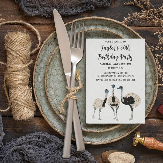 Invitation Amoureux des oiseaux Emu Thématique fête d'anniver