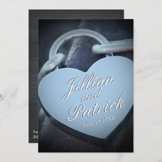 Invitation Amoureux Mariage Argent Padlock Fab Fun (Devant / Derrière)