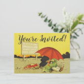 Invitation Amoureux parasol vintage plage  (Debout devant)