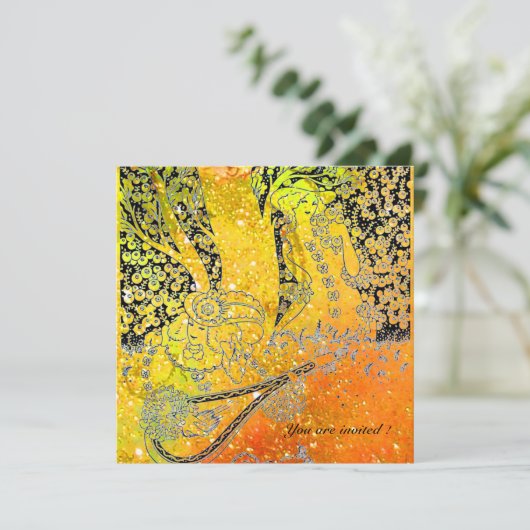 INVITATION AMOUREUX ROMANTIQUES, ROMANCE EN ÉTINCELLES JAUNE (Debout devant)