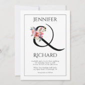 Invitation Ampersand and peach-pink rhododendron wedding (Devant)