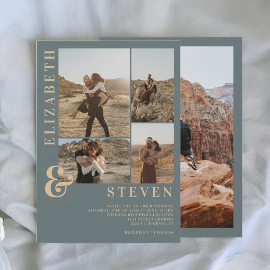 Invitation Ampersand bleu poussiéreux moderne 5 mariage de gr