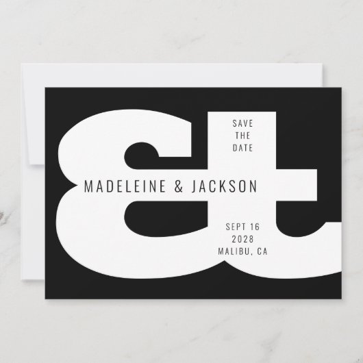 Invitation Ampersand Bold Typographie noir Enregistrer la dat (Devant)