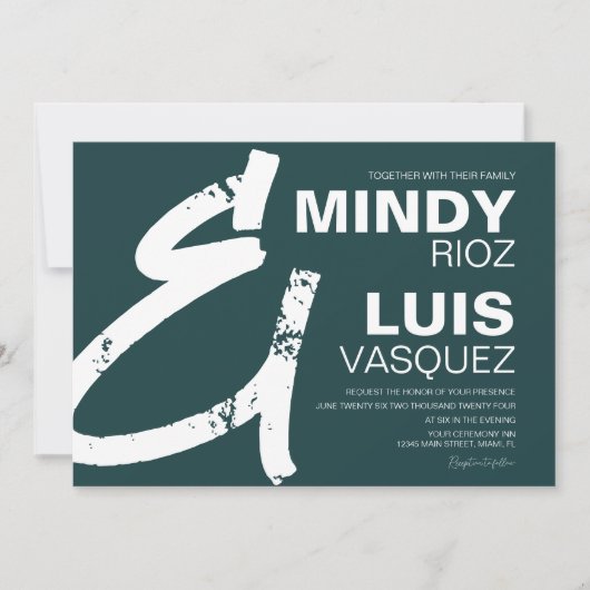 Invitation AMPERSAND BOLD vert Grunge Mariage (Devant)