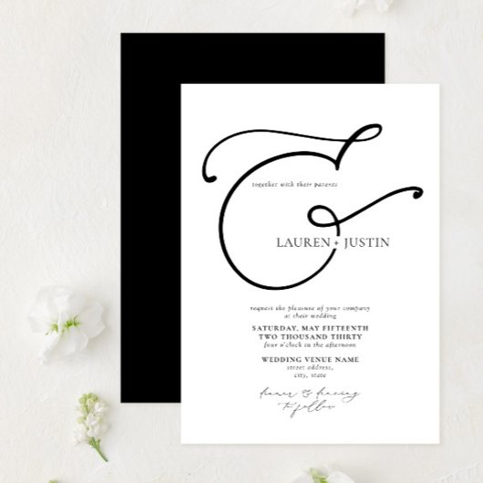 Invitation Ampersand de calligraphie moderne Mariage noir bla